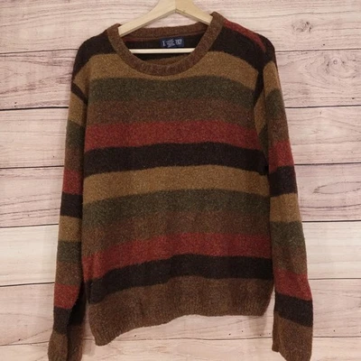 Vintage Lands End Sweater Womens XL Brown Striped Wool Blend Made USA Crewneck - Image 1 of 4