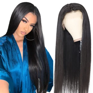 Long Straight Black Lace Front Wigs Heat Safe Black Long Glueless Soft Wigs - Picture 1 of 13