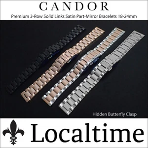 CANDOR 3-reihige Austern Stil massive Glieder & Endglieder Satin Uhrenarmbänder 18mm-24mm - Bild 1 von 16