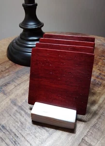 Blood Wood Coasters W/ Stand Hand Crafted 3.5 x 3.5 Inches Helmsman Finish Clear - Picture 1 of 3
