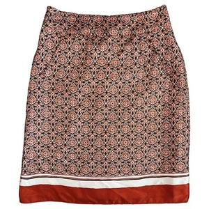 Banana Republic Silk Skirt Orange Brown Geometric A-Line Knee Length Size 0 - Picture 1 of 7
