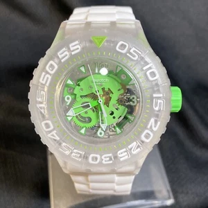 SWATCH SWISS MADE SEE THROUGH 42mm Clear Green Rotating Bezel Works - Picture 1 of 23