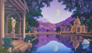 JIM BUCKELS Ledas Bath Hand signed Serigraph US Artist fantasy surreal swan art - Picture 1 of 4