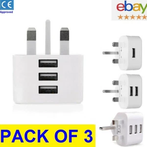 Adaptador de cargador de pared enchufe de carga USB de pared de 3 pines del Reino Unido para iPhone Samsung HTC - Imagen 1 de 13