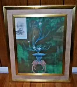 Acuarela original sobre oro ENMARCADA antigua artista chino de Pekín TE CHU EE - Imagen 1 de 10