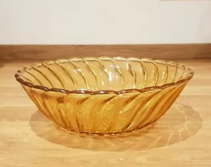 Vintage Amber Bagley Glass Trifle Bowl Fruit Bowl Carnival Swirl - Picture 1 of 4