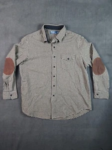 Polo Ralph Lauren Flannel Shirt Mens Size XXL Plaid Hounds Tooth Elbow Patch Vtg - Picture 1 of 14