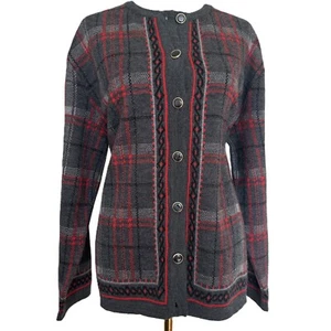 Vintage Strickjacke Pullover mit Knopfleiste kariert Damen Größe XL Made in Italy - Bild 1 von 10