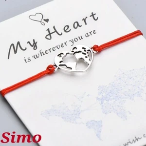 BRACCIALE DONNA MONDO CUORE UOMO ROSSO ARGENTO FILO REGALO SCONTO SEXY VIAGGIO - Imagen 1 de 3