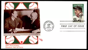 Lou Gehrig Primer Día Cubierta 50 Aniversario Salón de la Fama Firma 1935 Contrato Cachet - Imagen 1 de 2