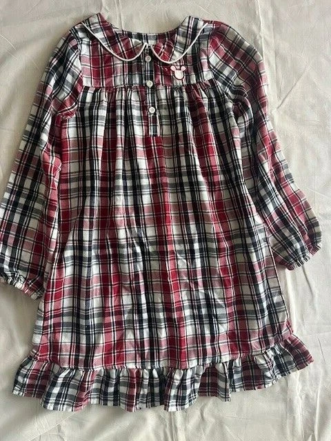 Disney Parks Mickey Mouse 7/8 Christmas Holiday Plaid Flannel Night Gown Girls - Image 1 of 4