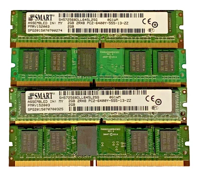 4 x Smart 2GB 2Rx8 PC2-6400Y-555-13-ZZ Memory SH572568DLL645L2SG MINI DIMM - Image 1 of 4