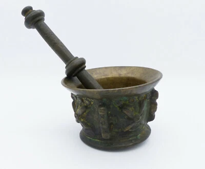 Style Ancien Mortier en Bronze/en Laiton Avec Pilon (C) - Photo 1/4