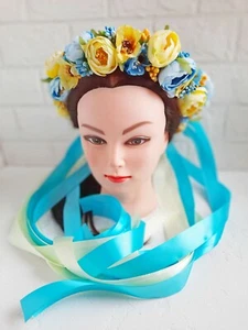 Ukraine Kopfkranz gelb blau Blume Krone Kopfschmuck ukrainischer Vinok Geschenk - Bild 1 von 8