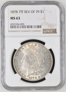 1878 7TF ROVESCIO 1879 DOLLARO MORGAN NGC MS63 - Foto 1 di 4