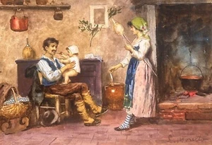 19th Century Italian Figurative Interior Watercolour by Leonardo Morello - Picture 1 of 5
