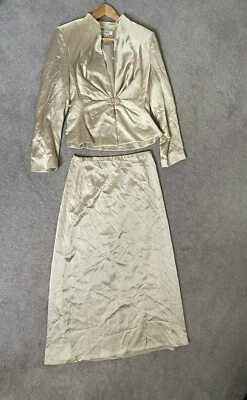 KAY UNGER Chaqueta de Noche + Falda Talla 10 FORMAL 100% SEDA MARFIL BODA Foto 1 de 4