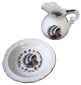 Sleepy Eye Indian Chief Krug Krug und Teller Geschirr Menge 50er 60er Jahre Vintage Japan - Bild 1 von 7
