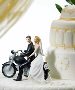 Motorbike Bride & Groom for Biker Couple or Motorcycle lovers Wedding Cake Toper - Picture 1 of 1