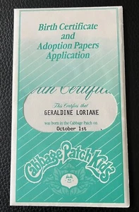 Kohlaufnäher Kinder 1991 Puppenetikett & 1989/90 Geburtsurkunde Adoptionspapiere - Bild 1 von 7