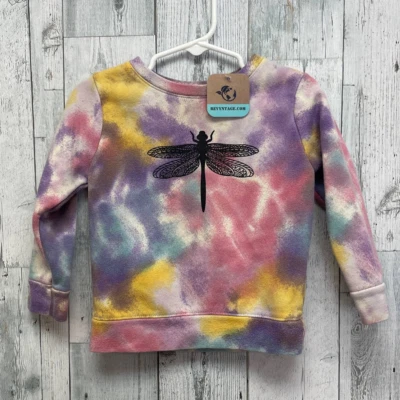 Upcycled Hand Printed Kids 2T Dragonfly Tie Dye Cotton Blend Sweatshirt - Image 1 of 4