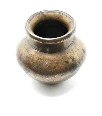 Antique Brass Water Drinking Pot Lota Original Old Hand Crafted Engraved - Image 1 of 4