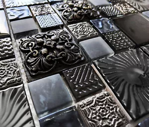 Ancient 3D Textured High Relief Stone Glass & Metal Mosaic Wall Tile - Picture 1 of 4