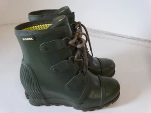 Sorel Joan of Arctic Wedge Rain Boots green Rubber Womens Size 10 EU 41 - Picture 1 of 7