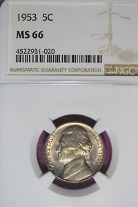 1953 - NGC MS66 Jefferson Nickel! #B45913 - Picture 1 of 2