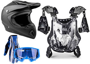 Adult Chest Protector Matte Black Helmet ATV Gloves Goggles Combo DOT UTV MX