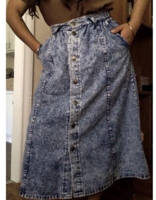 Falda vaquera midi vintage Y2K Cherokee talla 14 azul lavado ácido cintura alta abotonada Foto 1 de 4