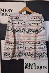 Chico's Womens T-Shirt Leopard Stripes Long Sleeve Round Neck  Pink Sz 2 Large  - Picture 1 of 7