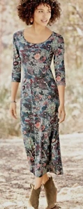 PERUVIAN CONNECTION FLORAL EDO DRESS 3/4 Sleeves Cotton Jersey Stretch Size L - Picture 1 of 10