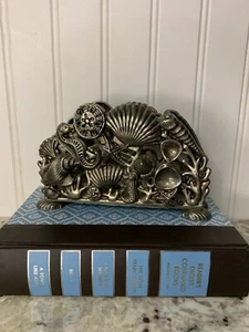 Godinger Silver Vintage 1994 Napkin Letter Holder Coastal Shells Beach Ocean - Picture 1 of 6