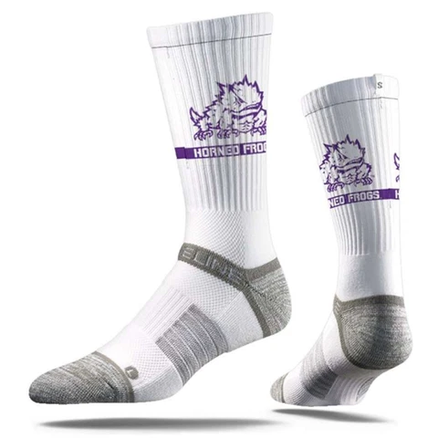 TCU Horned Frogs Strideline Premium Crew Sock - White Cover