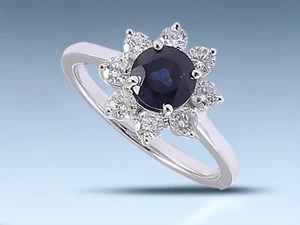 1,72 Cts Rotondo Brillante Diamanti Blu Zaffiro Cocktail Anello 18K Oro bianco - Foto 1 di 4