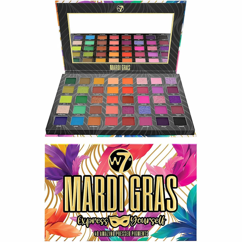 W7 Cosmetics Mardi Gras Pressed Pigment Palette - Eyes Eyeshadows Bright Colours - Image 1 of 1