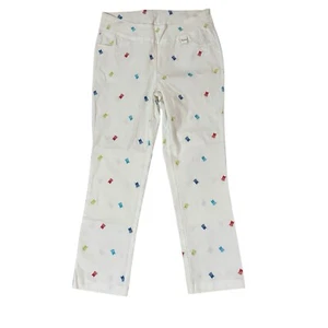 Pantalón tobillo recortado Lulu B en blanco multicolor bordado sillas de playa talla 12 - Imagen 1 de 5