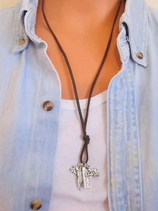 TRIATHLON TRIATHLETE BIKING RUNNING SWIM "I CHOOSE STRENGTH" on Leather NECKLACE - Picture 1 of 7