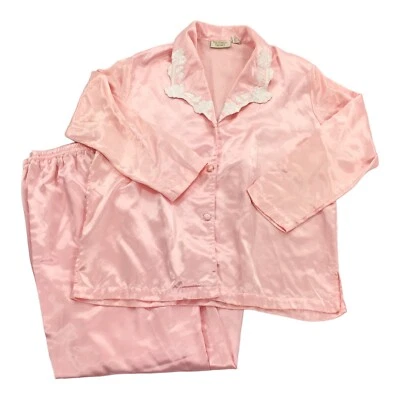 Conjunto de pijama vintage Victorias Secret etiqueta dorada pantalones rosa medio camisa satinado PJ Foto 1 de 4