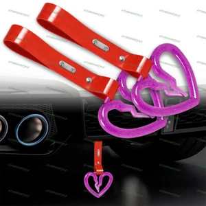 Purple Crystal S Broken Heart JDM Ring Tsurikawa Bus Car Handle Strap -RD PVC X2 - Picture 1 of 5