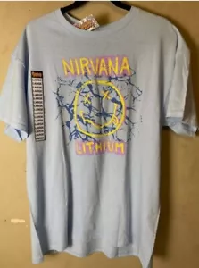 NIRVANA Lithium Smiley Face T-Shirt Pale Blue Grunge-NWT - Picture 1 of 6