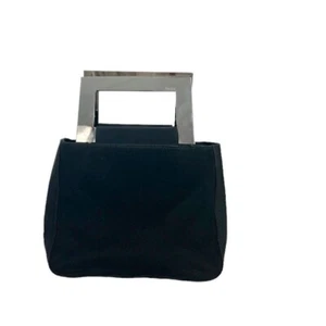 Bruno Magli kleine Abendtasche schwarz Stoff Mini mit eckigen silbernen Henkeln - Bild 1 von 11