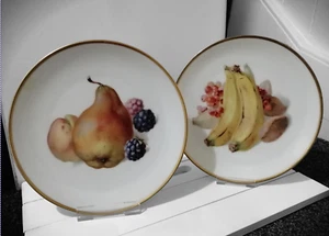 2 x Platos antiguos de porcelana con borde dorado Bavaria Thomas de 8 1/2" plátano pera años 20 - Imagen 1 de 11