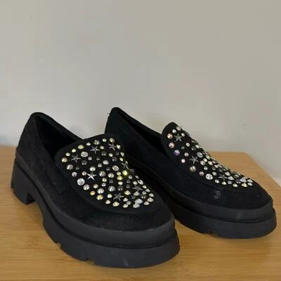 Steve Madden Negro Bling Mocasines Niñas Talla 4 Foto 1 de 4