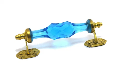 Victorian Look Glass Door Handle Brass Fitting Cut Glass Drawer Pulls i24-184 Cover