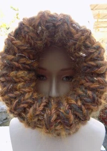 Mohair Balaclava Wolle Mütze Sturmhaube braun, hellbraun Grobstrick - Bild 1 von 3