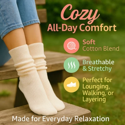 Calcetines holgados de algodón marfil para mujer extra pesados extra largos acogedores y transpirables Foto 1 de 4