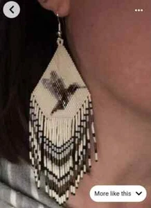 Tribal Earrings Native Large Boho American Seed Beads Handmade Earring - Picture 1 of 2