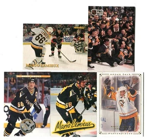Lote de 5 tarjetas coleccionables de hockey Mario Lemieux HOF PITTSBURGH PENGUINS (LOTE 20) - Imagen 1 de 1